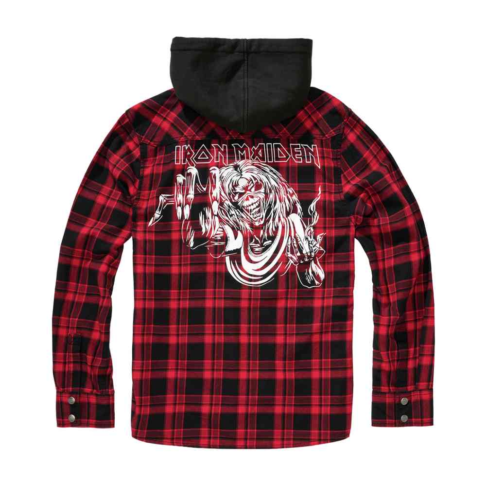 Brandit Iron Maiden - Check Sweathood Eddy Longsleeve shirt - Black/Red